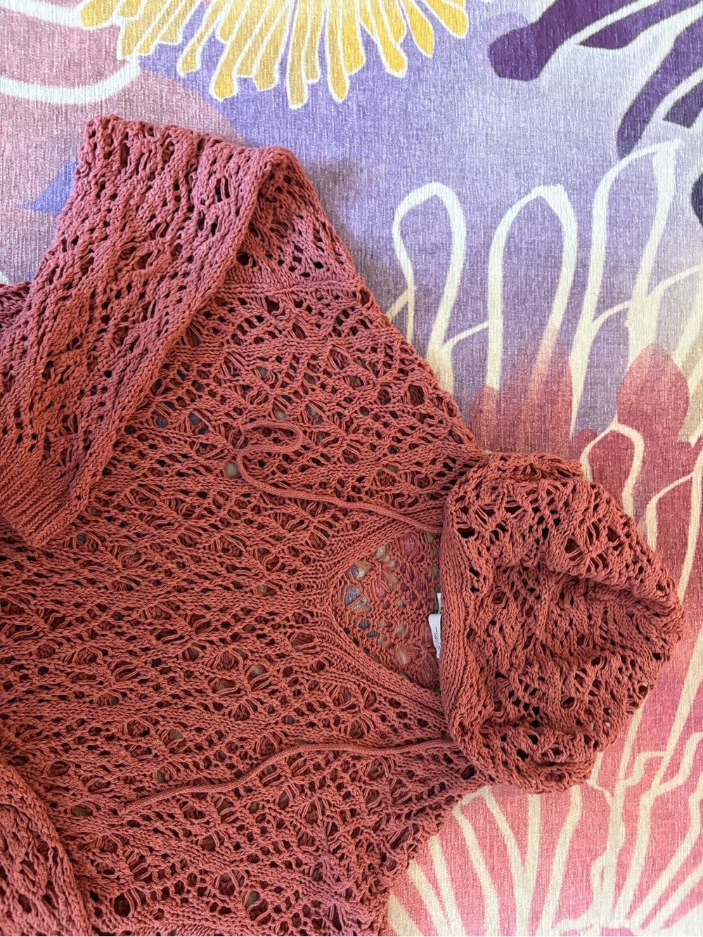 Zara Burnt Orange Openwork Crochet Hoodie